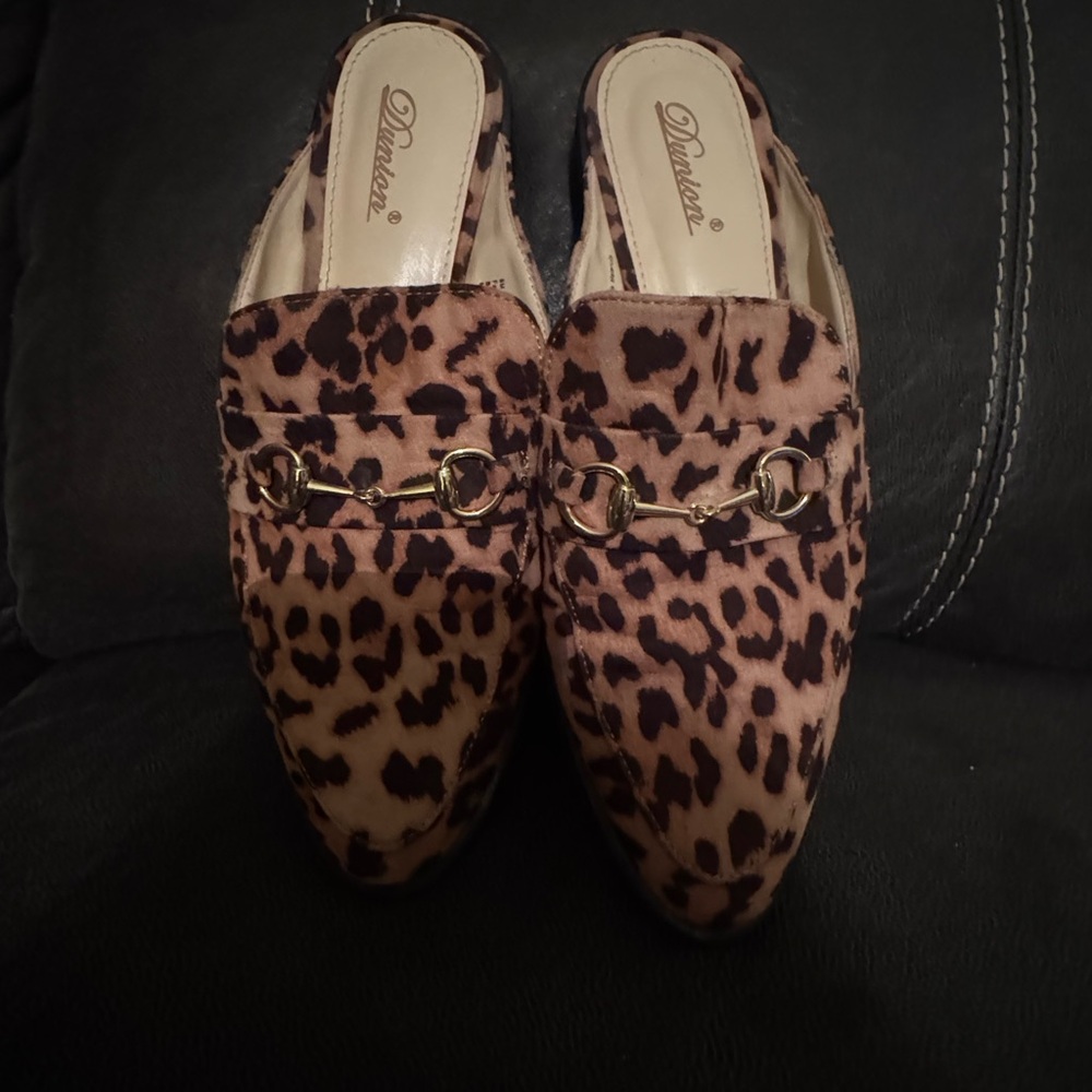 Dunion Sz 8M Animal Print Suede Look Mules VGUC 😊😊